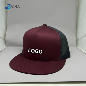 Custom Logo 6-Panel Snapback <b>Cap</b> Burgundy Mesh Unisex Casual <b>Hat</b> Front Panel Spring Summer - Product Image 2