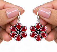 Boucles d'oreilles pendantes florales en argent oxydé |   Boucles d'oreilles pendantes multicolores en pierres précieuses |   Bijoux indiens faits à la main pour femmes, pour les fêtes |