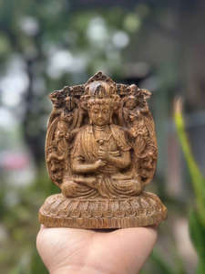 Statue de Bouddha traditionnelle sculptée à la main en bois naturel, sculpture bouddhiste artisanale, écologique, décoration d'intérieur et d'extérieur Feng Shui - Product Image 3