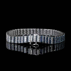 Bracelet tennis en argent 925 avec diamants de laboratoire taille baguette, pierres bleues et blanches, bijoux de luxe pour homme - Product Image 1