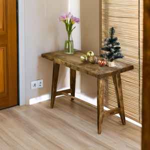 Mesa Consola Estrecha de Madera Maciza Rústica con Patas Cónicas y Tablero Rectangular Compacto para Entrada, Mueble de Salón, Diseño de Espacio - Product Image 2
