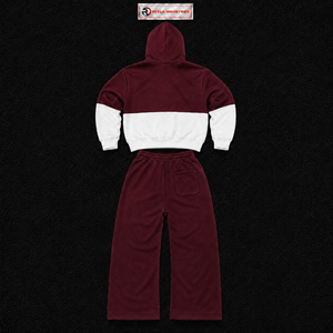 Maroon White Color Block Tracksuit Men <b>Full</b> <b>Zip</b> <b>Hoodie</b> With Matching Jogger Pants Premium Two Piece Sports Outfit Modern Casual - Product Image 6