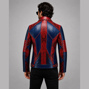 Nouvelle arrivée : Blouson en cuir pour homme grande taille, col montant, fermeture éclair, style motard, effet peau de serpent - Product Image 2