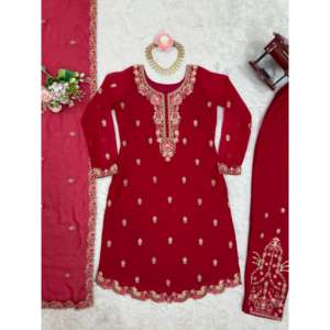 Conjunto de traje de fiesta de diseñador para mujer Top Bottom y Dupatta con trabajo de hilo - Product Image 2