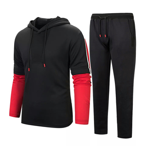 Ensemble de survêtement à capuche bicolore pour homme, 100 % polyester, avec pantalon de jogging à manches rayées, vêtements de sport athlétiques, vente en gros OEM en vrac - Product Image 5