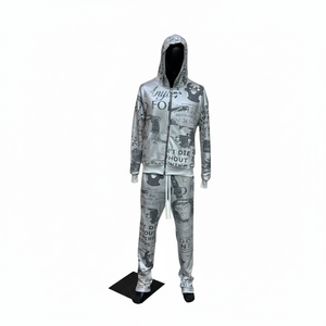 Unisex Custom Printed Hooded Tracksuit Full Zip Streetwear <b>Set</b> 100% Cotton Four-Way Stretch Elastic Waist Fleece Winter Wear - Product Image 3