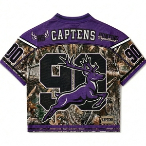 T-shirt unisexe oversize en maille, coupe carrée, anti-bactérien, col en V, sublimation football, maillot de foot rétro camouflage, streetwear - Product Image 3