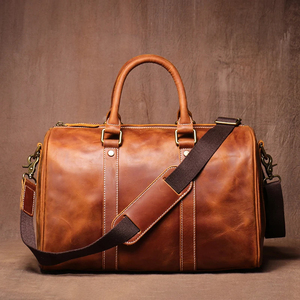 Genuine Leather Duffle <b>Bag</b> 20-<b>30L</b> Adjustable Strap Hasps Closure Unisex Travel Casual Solid Color Soft Handle Durable - Product Image 6