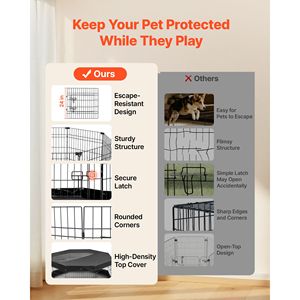 24-Inch 8-Panel Dog Playpen with Top <b>Cover</b> Bottom Pad Foldable Heavy Duty Metal Pet <b>Fence</b> - Product Image 3