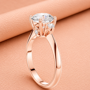 Bague de fiançailles solitaire en or rose 14 carats massif certifiée IGI avec diamant, plaquée rhodium et pierres d'appoint, luxe classique - Product Image 3