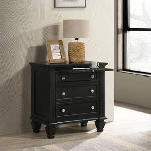 Black 3-Drawer <b>Nightstand</b> with Pull-Out Tray - Product Image 2