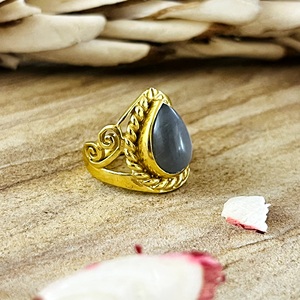 Unique Design Boho <b>Crown</b> Grey Moonstone <b>Rings</b> Tribal Brass <b>Rings</b> for Women 18k Gold Plated Filigree Swirl for Wholesale/OEM/ODM - Product Image 1