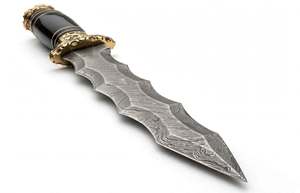 Cuchillo decorativo hecho a mano DIY OEM con hoja recta de acero de Damasco, mango de cuerno de búfalo negro, guardacuchillo de latón, 4mm de grosor - Product Image 4