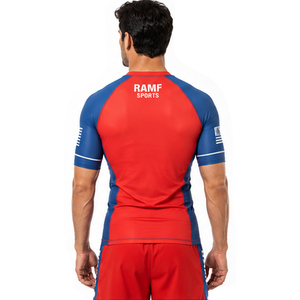 RAMF SPORTS Men's Red Blue Short Sleeve Rash Guard <b>Compression</b> <b>Shirt</b> Quick Dry Sublimation Print BJJ MMA Wrestling Top - Product Image 2
