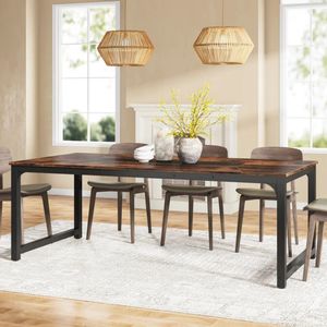 Juego de Mesa de Comedor Rectangular Moderno con Tablero de Madera y Patas de Metal Negro, Mesa de Cocina Industrial con Sillas para el Hogar y Hoteles - Product Image 3