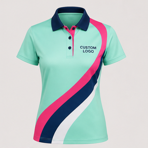 เสื้อโปโลผู้หญิงสีชมพูมิ้นท์เข้ม บล็อกสีโค้ง แห้งเร็ว ระบายอากาศดี แขนสั้น สำหรับเล่นกอล์ฟ รุ่น WPS-0894 - Product Image 3