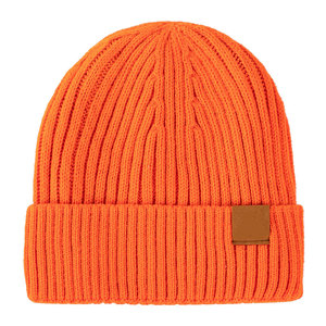 Gorro de Punto Acanalado Naranja Unisex, Gorro de Invierno de Color Sólido con Diseño de Borde Plegado, Estilo Casual para Adultos - Product Image 1