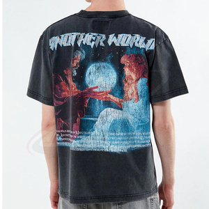 T-shirt imprimé pour homme Another World, manches courtes, coton, style vintage, col rond, design graphique personnalisé, décontracté - Product Image 2