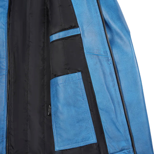 Chaqueta de Cuero Genuino Azul para Hombre, Corte Ajustado, Estilo Motero, Piel de Oveja Real, Diseño Vintage, Abrigo de Moda - Product Image 5