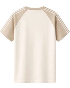 Camiseta Beige Caqui de Manga Raglán para Hombre, Casual, Cuello Redondo, Hombros a Rayas, Transpirable, Mezcla de Algodón, Suave y Cómoda - Product Image 2
