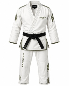 BJJ Kimono <b>White</b> Cotton Adult Unisex Judo Gi Black Belt Olive Accents Regular Fit Eco-Friendly Lightweight Breathable for - Product Image 1