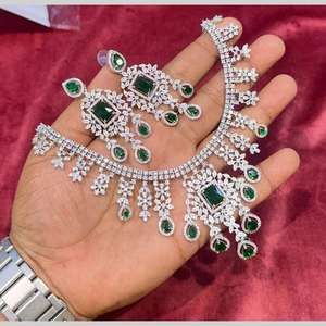 American <b>Diamond</b> <b>Necklace</b> Set <b>Silver</b> Plated 11151695GR-Elegant Fine Jewelry - Product Image 1