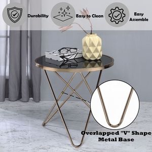 Table basse ronde finition champagne avec plateau en verre noir - Product Image 5