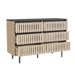 Modern Minimalist Bedroom <b>Storage</b> Cabinet Fluted Six-Drawer Organizer with Large Capacity Two Tone Design - Product Image 6