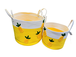 Cotton Rope Storage <b>Basket</b> with Pineapple Design, Tropical Cotton Rope <b>Basket</b> with Handles - Product Image 2