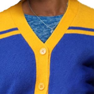 Cárdigan Personalizado con Logotipos de Zeta Phi Beta en Azul y Amarillo, Cuello en V, Manga Larga, Cierre de Botones, Color Sólido, Tejido de Punto, Ropa de Otoño - Product Image 4