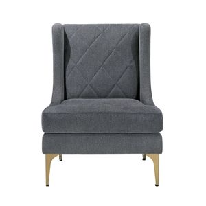 Fauteuil d'appoint moderne de luxe à dossier haut, revêtement en chenille gris foncé, pieds en métal finition dorée, ressorts ensachés, motif losanges, pour salon - Product Image 2
