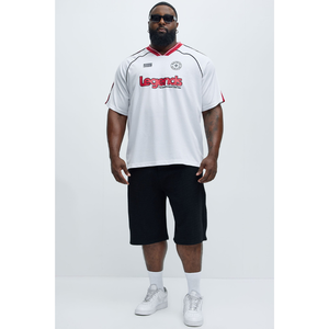 T-shirt en maille blanche surdimensionné pour homme Legends, col en V, manches courtes, style streetwear, jersey imprimé - Product Image 4