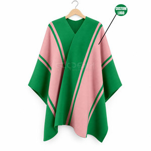 เสื้อคลุมปอนโชแบบเปิดด้านหน้า สีเขียวชมพู สำหรับพี่น้องสมาคมนักเรียนหญิงคอช อินเตอร์เนชั่นแนล  แบบสองด้าน ใช้ได้ทั้งกันลมและเป็นผ้าห่มอุ่น - Product Image 5