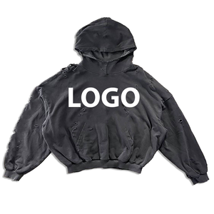 Men's <b>Black</b> Hooded Oversized Crop <b>Sweatshirt</b> With Straps And Frayed Hem Streetwear Style - Product Image 4