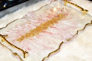 Handmade Rose Quartz Resin <b>Tray</b>: Gold Marbling <b>Vanity</b> <b>Tray</b> Epoxy Resin Serving <b>Tray</b> Resin Handmade <b>Tray</b> Used in the Hotel - Product Image 6