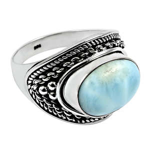 Unique Design Blue Larimar Gemstone <b>Ring</b> 925 Solid Sterling Silver Stamped Fine Bohemian Jewelry For Women Healing <b>Crystal</b> <b>Ring</b> - Product Image 1