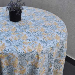 Floral Hand Block Printed Cotton Round 10 Seater Round 275 cms Washable Home Use Woven Design Well Absorbing 20 Sheet For Sale - Product Image 6