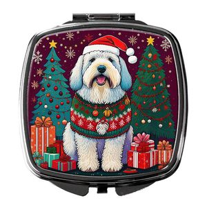 Antiguo perro pastor inglés Navidad compacto viaje maquillaje espejo bolsillo plegable de mano para mujeres y niñas Ideas de regalos decorativos - Product Image 1