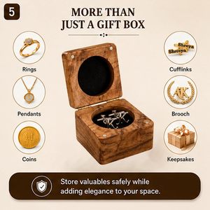 Boîte à bijoux en bois massif de qualité supérieure AL-FALAH CRAFT pour boutons de manchette, bagues, broches et colliers |   Boîte de rangement en bois naturel faite à la main - Product Image 2