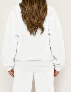 Women's <b>White</b> Two <b>Piece</b> Sweatshirt <b>Set</b> Face Print Sportswear Regular Fit Full Length Knitted Spandex/Cotton Tracksuit High Waist - Product Image 2