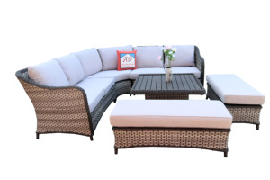Conjunto de Sofás de Jardín de Mimbre para Exteriores con Cojines Blancos, Diseño Contemporáneo, Muebles de Mimbre de PE Impermeables para Patio - Product Image 6