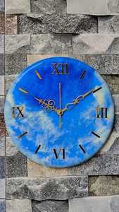 Blue Resin Wall <b>Clock</b> Abstract Geometric Pattern Quartz Movement <b>Battery</b> Powered Needle Display Antique Modern for Living Art - Product Image 1