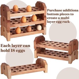 Stackable Wooden Egg Holder 3 Tier Modular Egg <b>Storage</b> Tray - Natural Acacia Wood <b>Kitchen</b> Organizer Countertop Display Stand - Product Image 5