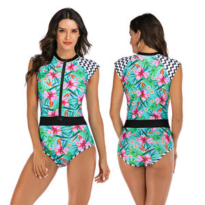 Traje de baño de 2 piezas con estampado floral para mujer, cuello alto, fruncido, elástico, sujetador triangular, tanga - Product Image 6