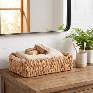 Handwoven Eco-Friendly Water Hyacinth <b>Storage</b> <b>Basket</b> Organizer <b>with</b> Scallop Edge for <b>Shelf</b> Home Nursery Room Decoration - Product Image 4