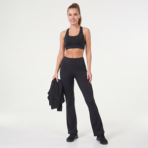 Ensemble de yoga 3 pièces pour femme : soutien-gorge dos nageur 100 % polyester, legging évasé et veste de compression, séchage rapide, écologique - Product Image 3