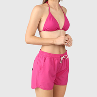 Shorts de bain pour femmes de haute qualité, logo personnalisé, respirants, séchage rapide, évacuation de l'humidité, taille élastique, bouton, couleur unie, pour l'entraînement