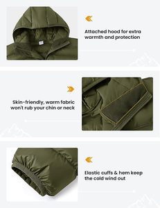เสื้อแจ็คเก็ตพัฟเฟอร์มีฮู้ดสีเขียวมะกอกสำหรับผู้ชาย กันลม กันหนาว บุด้วยใยสังเคราะห์ ซิปหน้า ผ้าไนลอน - Product Image 4