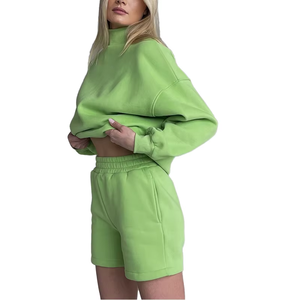 Conjunto de Sudadera y Pantalones Cortos de Felpa de Poliéster y Algodón para Mujer, Chándal Informal de Dos Piezas para el Invierno - Product Image 1