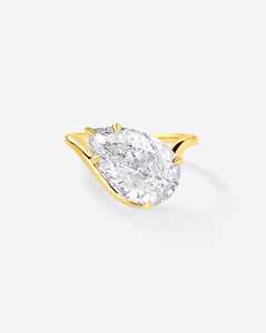 Bague de fiançailles en diamant de laboratoire taille poire, or massif 14K 18K, sertie à griffes, solitaire minimaliste, alliance ondulée pour mariage et anniversaire, 4.25ct - Product Image 4